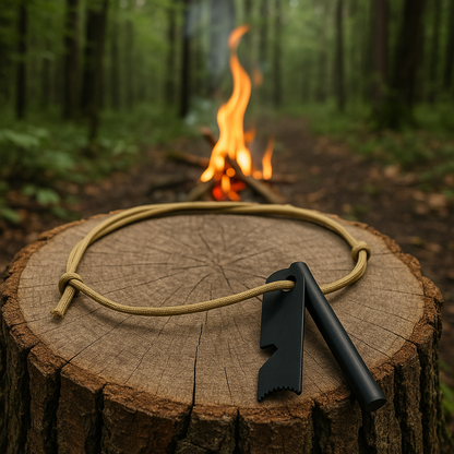 Feuerstarter / Feuerstahl mit Paracord Halsband und Zunder