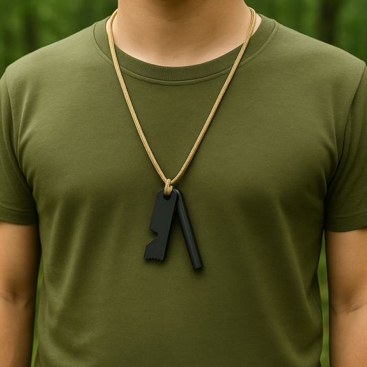 Feuerstarter / Feuerstahl mit Paracord Halsband und Zunder