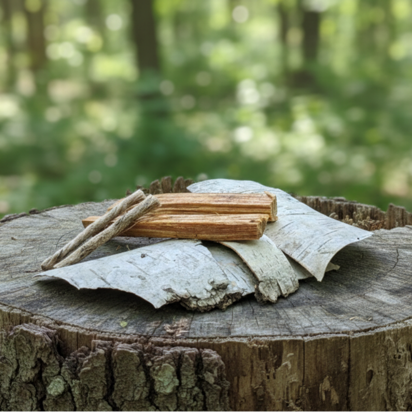 Natürlicher Zunder - Birkenrinde, Kienspan, gewachste Juteschnur