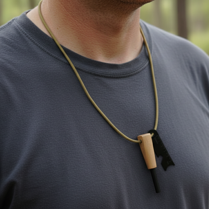 Feuerstarter / Feuerstahl mit Paracord Halsband und Zunder