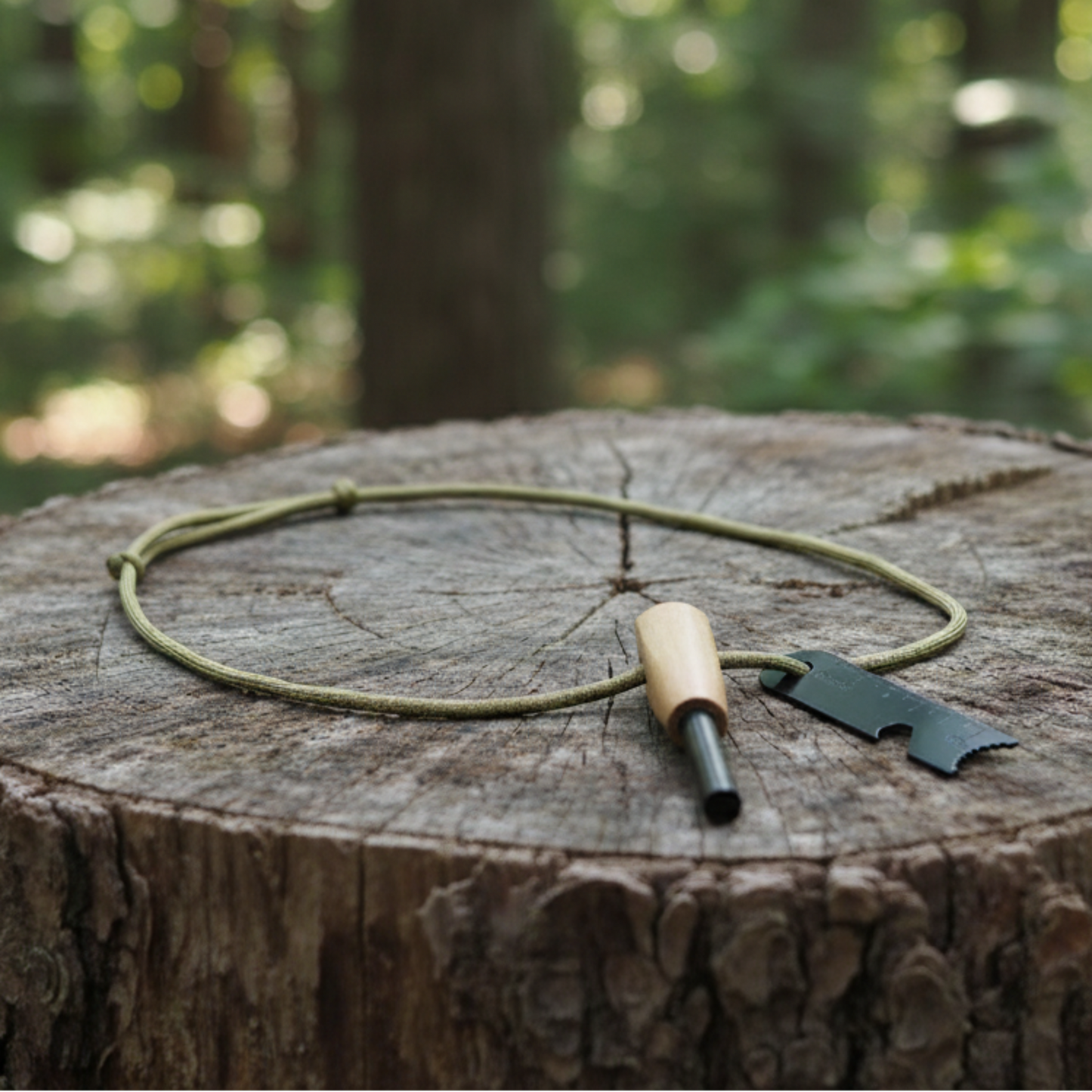 Feuerstarter / Feuerstahl mit Paracord Halsband und Zunder